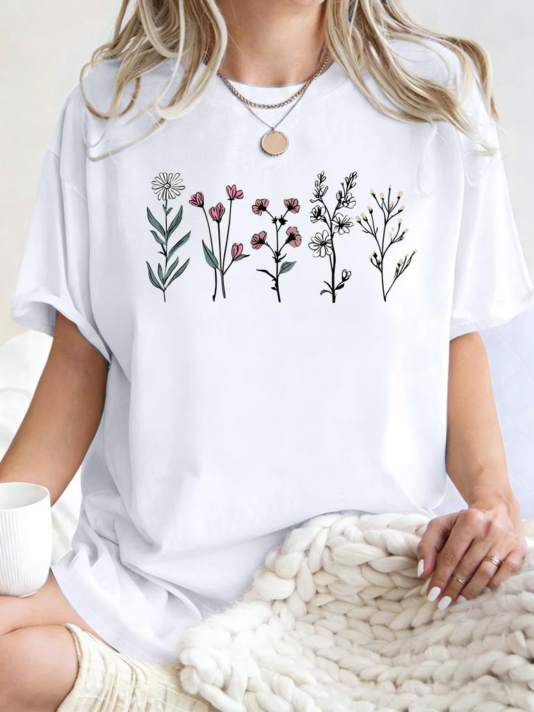 Beautiful Flowers Printed TShirt2026 Unisex Pure Cotton Loose T ShirtsY2K Streetwear AllMatch Summer Clothing Comfortable