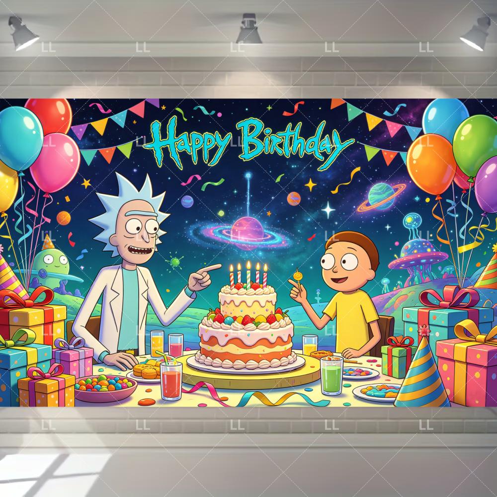 Rick And Morty Fans Child Birthday Party Decoration Anime Character Cake Topper Balloon Set Baby Shower Banner Adults Kids Gift