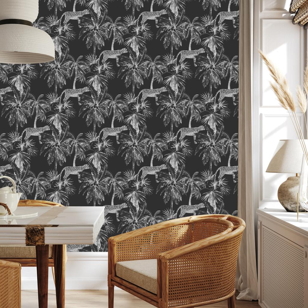 Wild Cats and Palm Trees Wallpaper for Living Room and Bedroom 50x1000