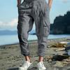 Men Casual Cargo Pants Drawstring Waist Jogger Pants Tapered Loose Fit Trousers with Multiple Pockets for Sports Gym Workout Street Daily Wear