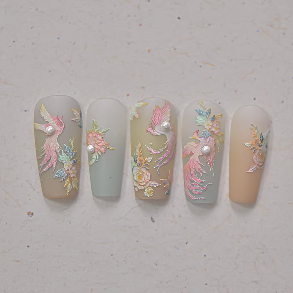 Phoenix Crystal Diamond Nail Stickers: Ballet & National Style Embroidery Design
