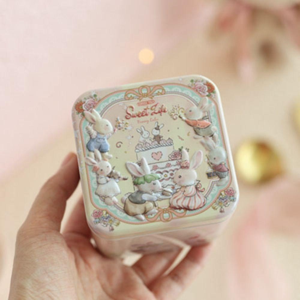 Embossment Easter Bunny Printing Tin Tinplate Easter Gift Tins Easter Candy Box  Wedding Gift