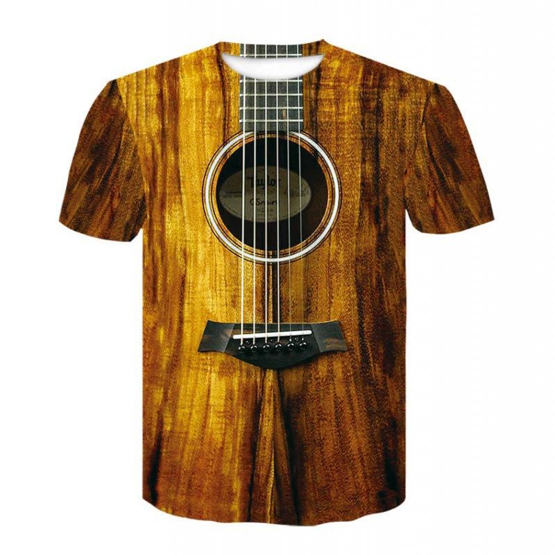 Summer Round Neck 3D Musical Instrument Print Top Fashionable Casual Short Sleeved Men's T-shirts