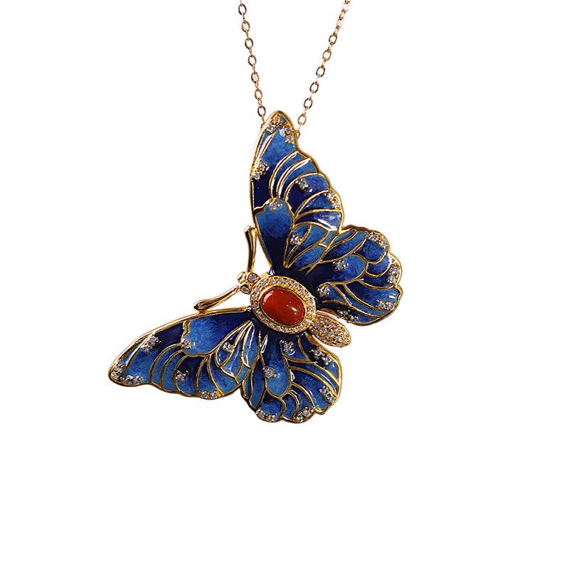 

Брошь-подвеска «Бабочка» из серебра 925 пробы с золотым покрытием и перегородчатой эмалью – Этнический стиль S925 Silver