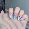 10pcs Short Round Blue White Glitter Cat Eye Press On Nails With Black Star Design Reusable Y2K False Nail Tips