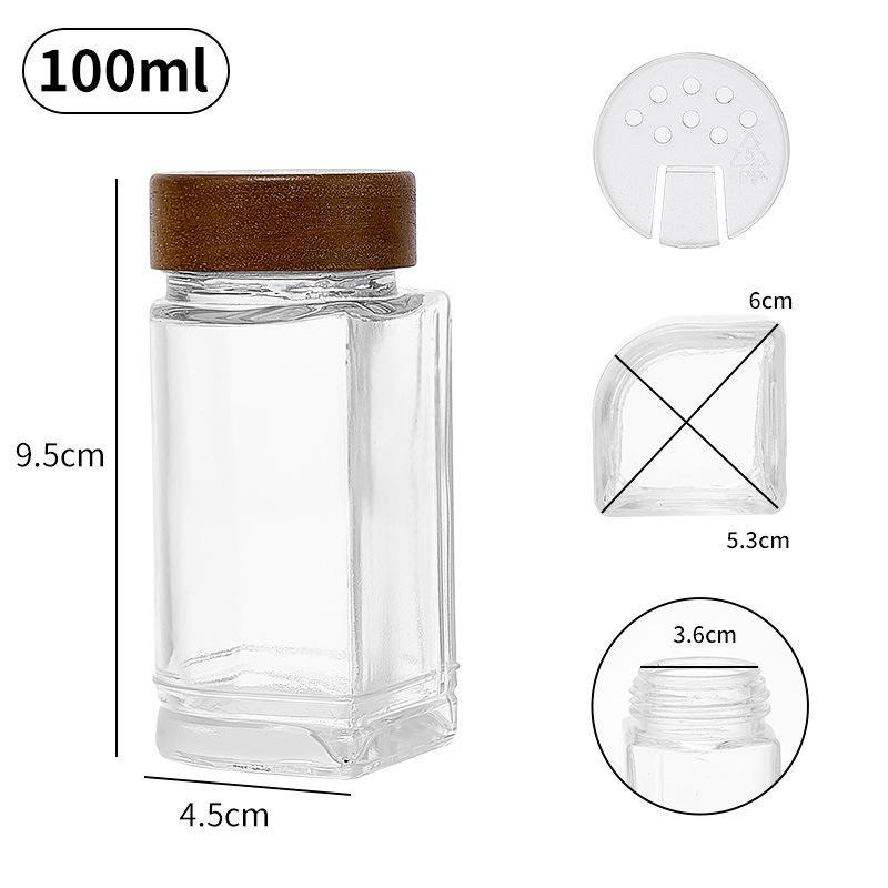 Acacia Wood Glass Seasoning Bottle Set - Pepper, Salt, Spices - 4-Piece Square Sprinkler Jars