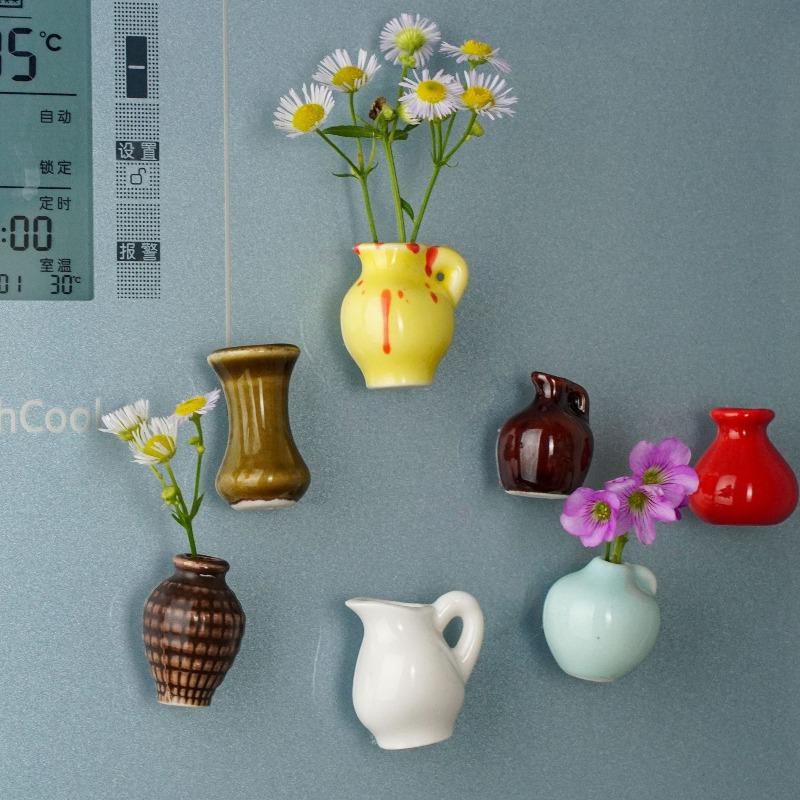 DIY Ceramic Mini Vase Refrigerator with Magnetic Suction Flower Arrangement Decoration Fingertip Refrigerator Decoration