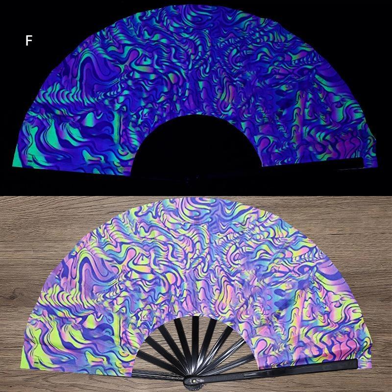 Kung Fu Fan Uv Ink Printing Fluorescent Fan Bamboo Bone Folding Fan For Festival Foldable Fan Music Festival Fan