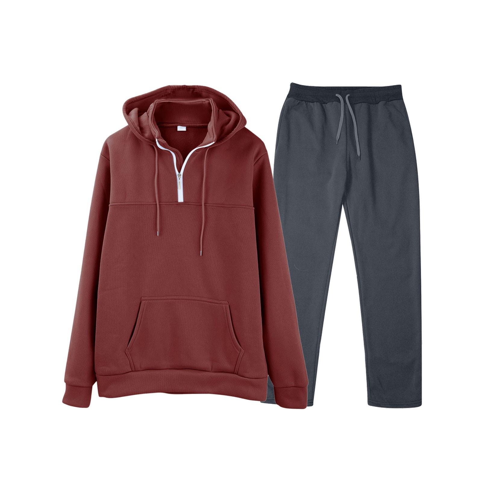 

Мужская однотонная толстовка с длинным рукавом и длинными брюками, комплект из спортивной толстовки с капюшоном и воротником-стойкой + спортивные штаны XL винный