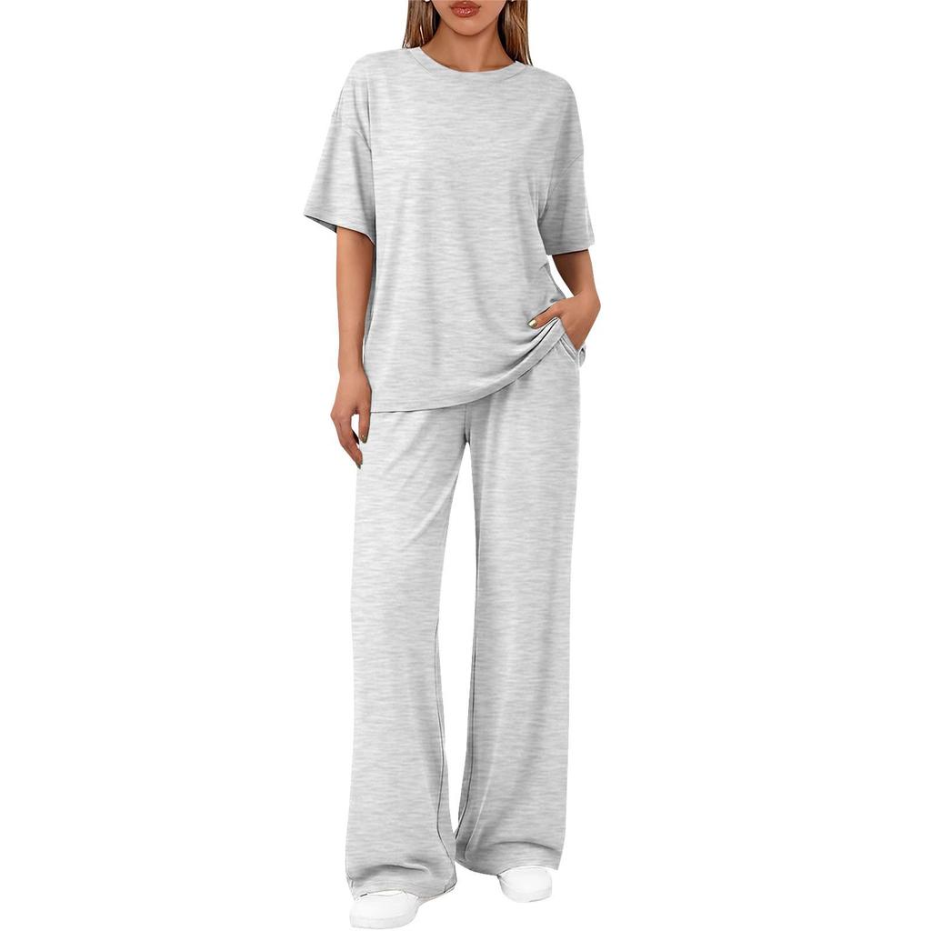 Women's Casual Fashion Short-Sleeve Top And Long Pants Set