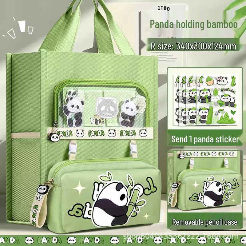 Panda Canvas A4 Tote Bag - Large Capacity for Students and Children's Books