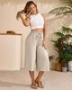 Women's Solid Color Wide-Leg Cropped Pants with Elastic Waistband and Pockets