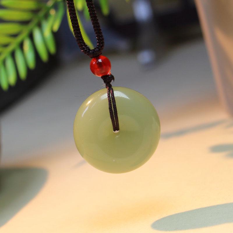 Outer Mongolia Hetian Jade Ping an Buckle Pendant - Green and Afghan White Jade