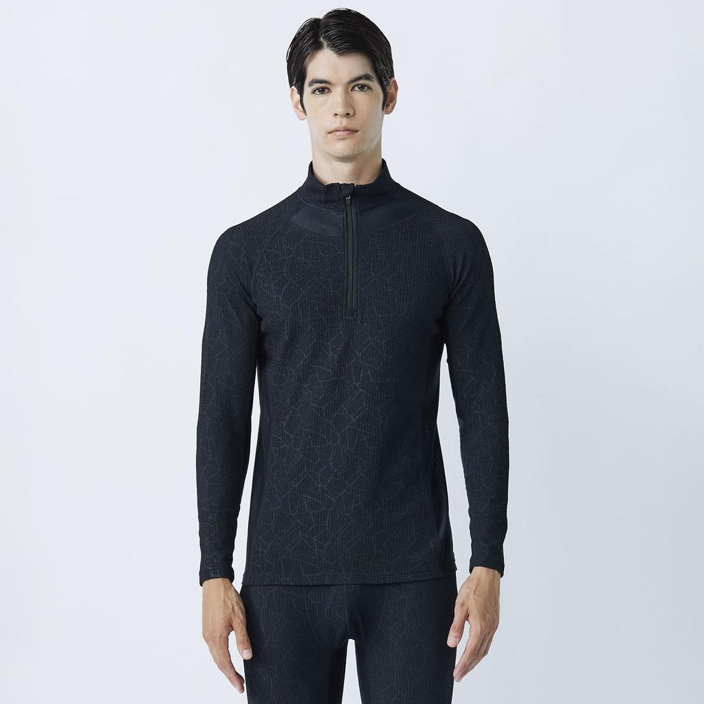 Otafuku Gloves Winter Unterwäsche Langarm High-Neck Shirt [Wärmespeicherung + Blistergewebe Netzfleece] JW-249 Geo Schwarz Größe M