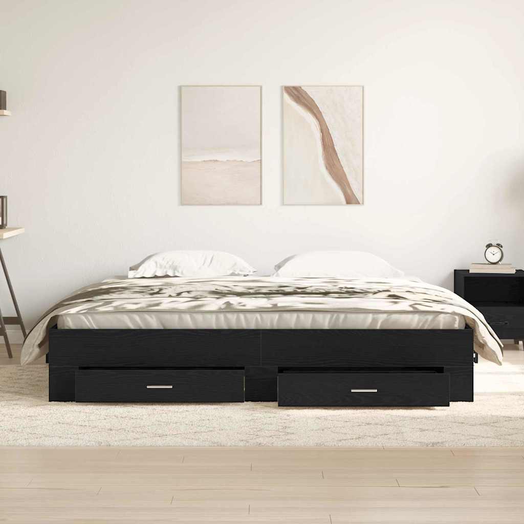 Bed Frame Black Oak Effect 180 x 200 cm Wood Based Material