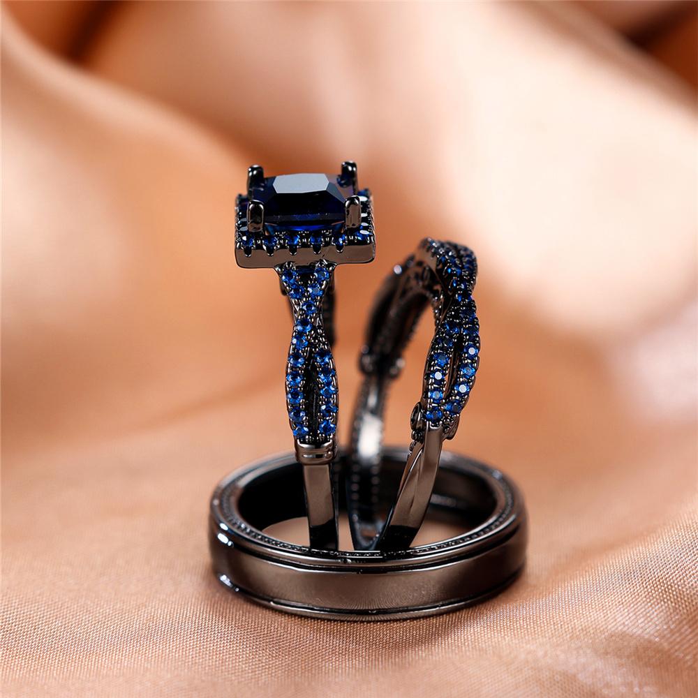 

Luxury Female Crystal Green Blue Zircon Stone Engagement Ring Set Vintage Black Gold Color Wedding Jewelry For Women 5 синий