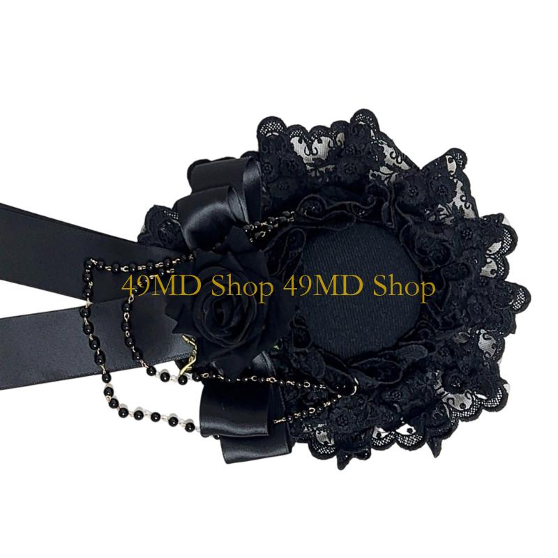 49MD Ornate Gothic Wedding Fascinator With Rosette Ribbon Roses And Adjustable Hair Clip Design