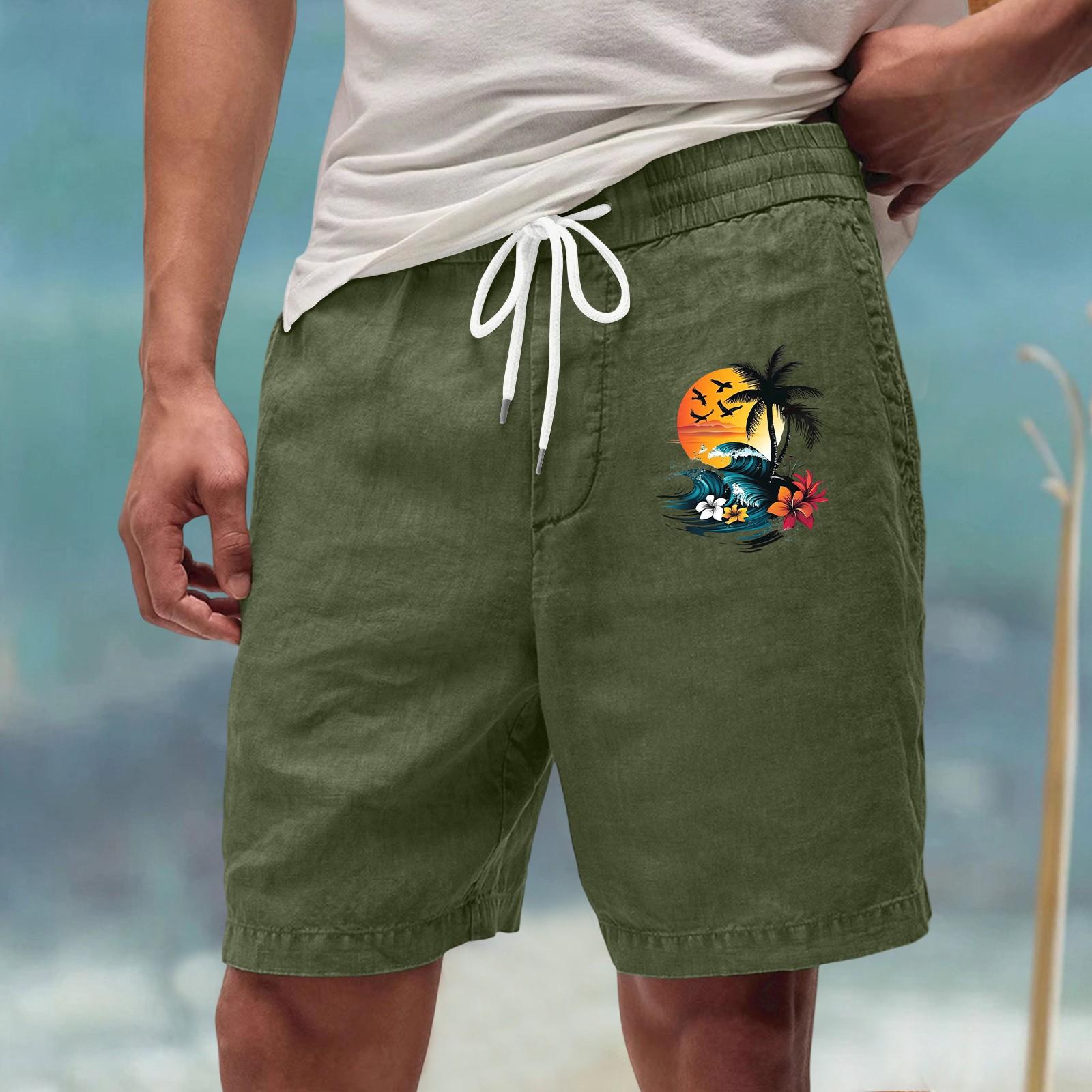 

Men’s Casual Drawstring Waist Shorts with Beach Embroidery Relaxed Fit Lightweight Summer Wear for Everyday Use M