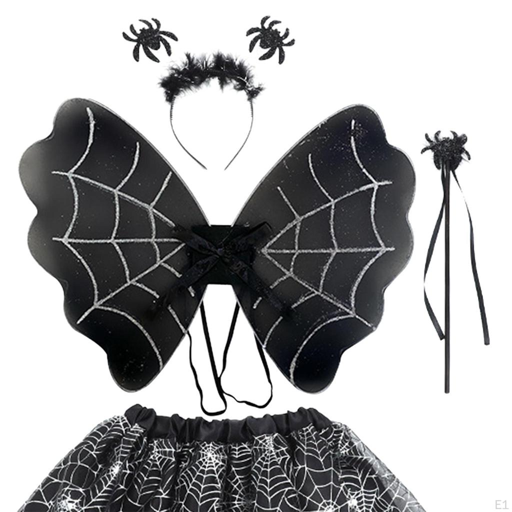 Halloween Costume Set Headband Hair Band Clothes Outfits Tutu Skirt and Wing Festival Theme Party