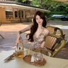 Coffee Break French Sexy Halter Floral Suspender Dress Women's Summer Sweet Spice Girls Seaside Vacation Beach Long Skirt