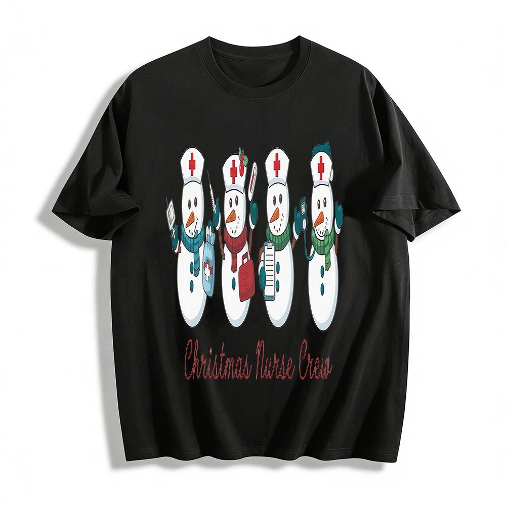 Christmas Nurse Crew Snowman Themed Printed Casual Top Pure cotton T-shirt XXS