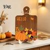 Rustic Fall Wooden Ornaments Hello Sign, Cutting Board Shape Autumn Harvest Tabletop Ornament with Indoor Party Decor Hanging Rope & Stand, Farmhouse