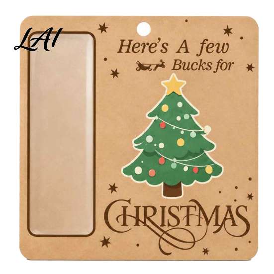 Portable Money Gift Holder Wooden Christmas Holder Vintage Cash Hanging Ornaments Reusable with Santa/Snowman/Tree Pattern for Xmas Party,