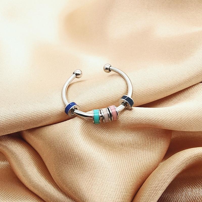 Elegant Rings Bead Fidgety Rings Colorful Bead Spinner Rings Stainless Steel Rings Open Adjustable Jewelry for Women