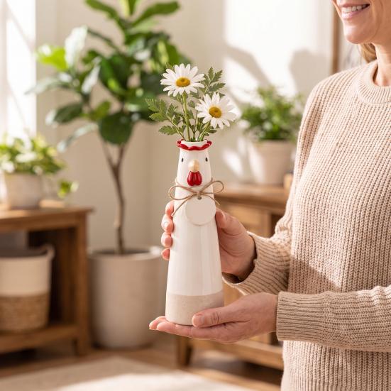 Healing Pastoral Style Gift Resin Cute Animal Vase, Farmhouse Decorative Flower Holder for Home Hand Carved Ornaments Office Decor, Pig/Cow/Sheep