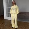 Womens 2-Piece Sport Set Half-Zip Embroidered Sweatshirt Casual Pants Streetwear