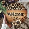 2D Flat Aluminum 7.87 Inch X 7.87 Inch Leopard Print and Floral Pattern Welcome Sign Wall Decoration, Vintage Style. Suitable for Cafes, Living