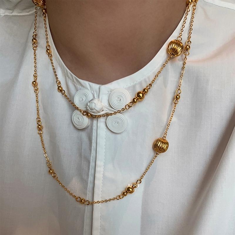 Fashionable Beads Chain Necklace Elegant Striped Pumpkin Designs Clavicle Chain for Modern Style Enthusiasts