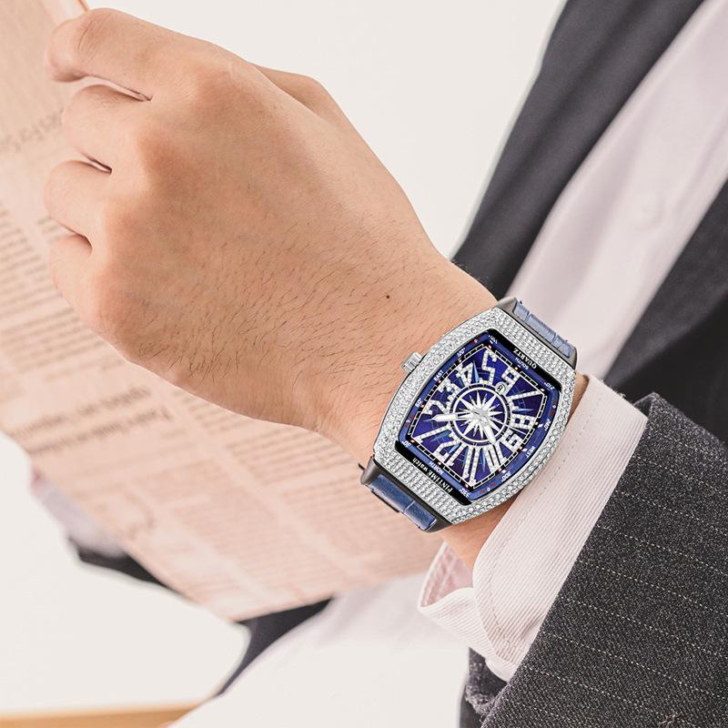 Herrenuhr mit großem Zifferblatt und Frank Barrel-Motiv, voller Sterngürtel, Yacht-Diamantbesatz, Vintage-Uhr