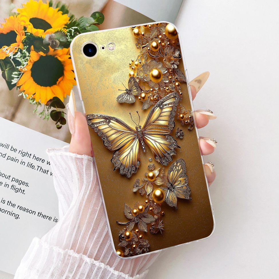 Clear Casing For iPhone 7 A1778 Cover For iPhone 8 A1905 Case Cute Cat Fashion Butterfly Luxury Kawaii 2D Painted