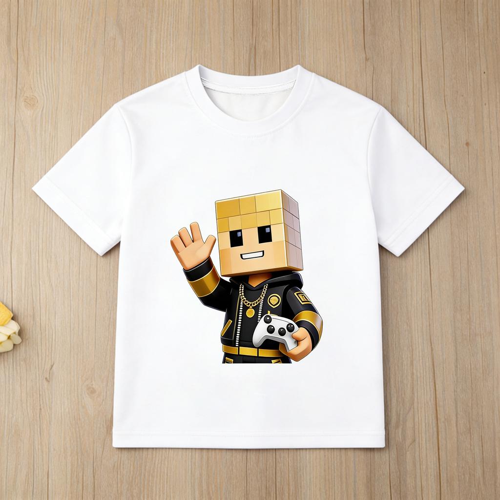 Children Roblox Game Print Tshirt Black Short Sleeve Casual Tee for Boys Girls