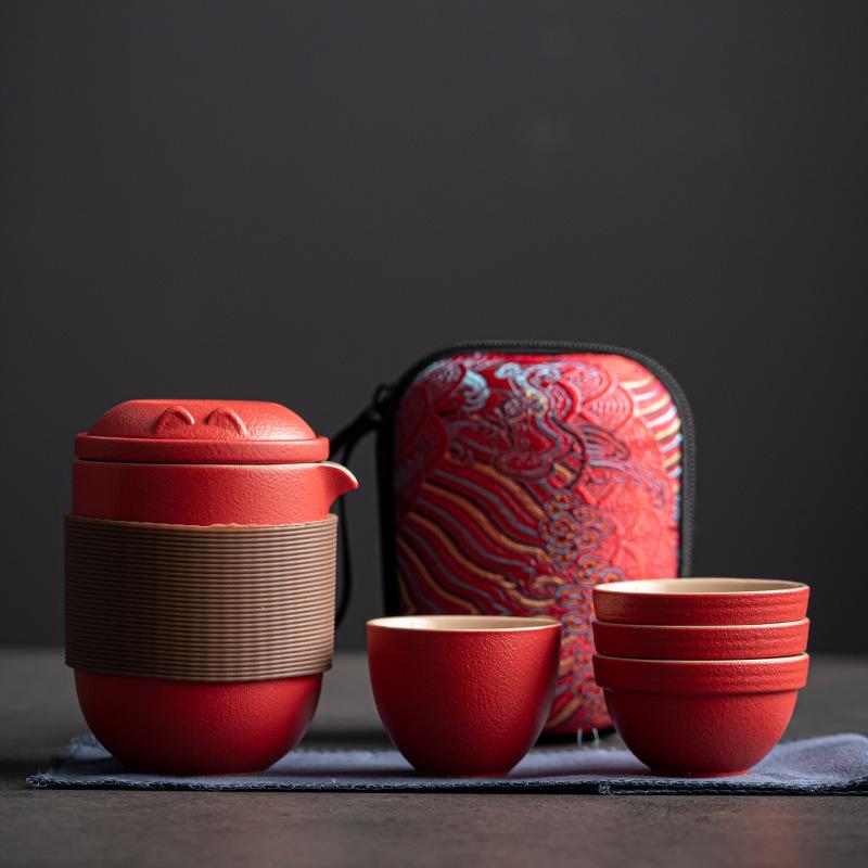 Compact Kuaike Travel Tea Set: One Pot, Four Cups, Portable Gongfu Brewing for Camping & Outdoors