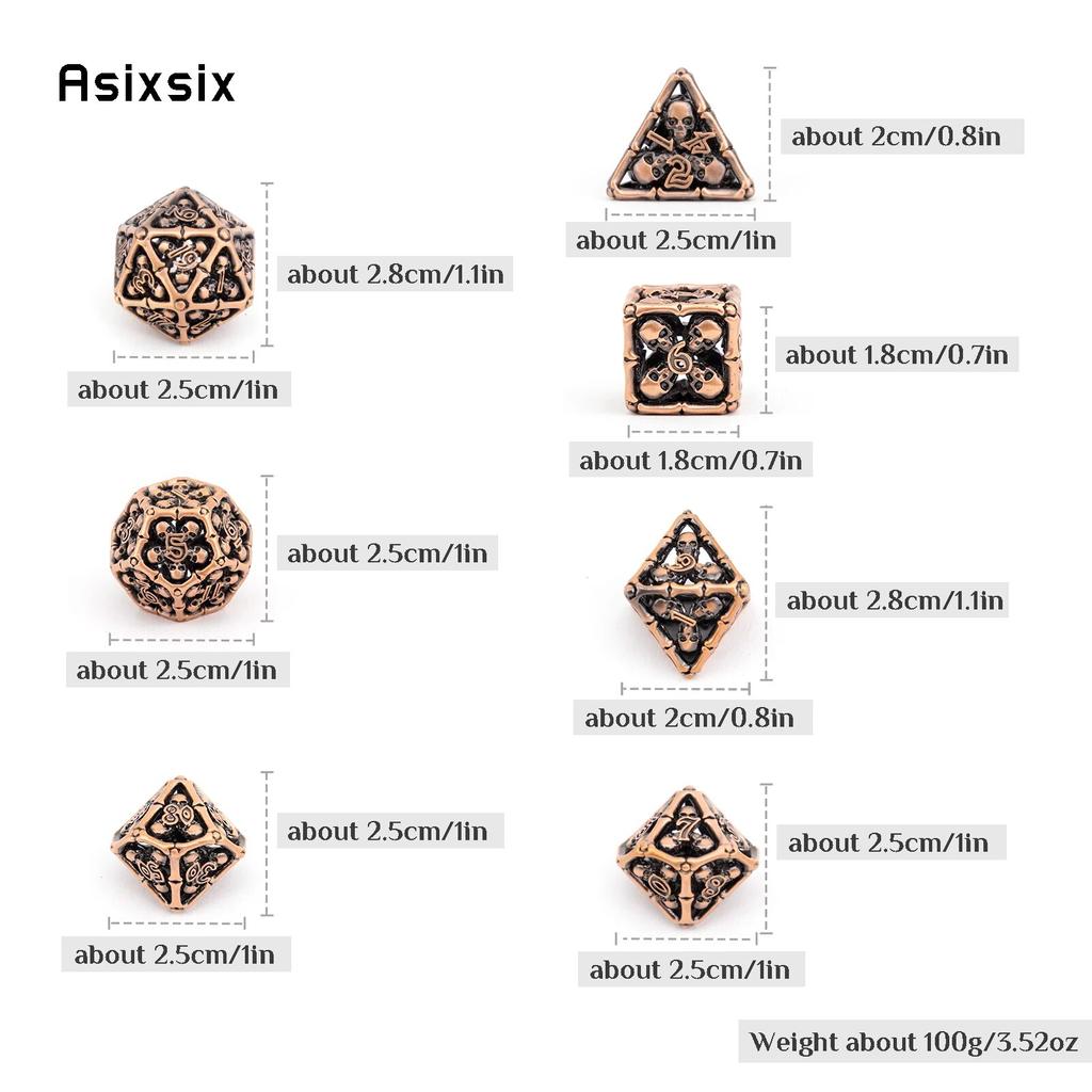 7 Pcs Coppery Skull Head Metal Dice Hollow Metal Polyhedral Dice Set Suitable for Role-Playing RPG  Board Game Card Game