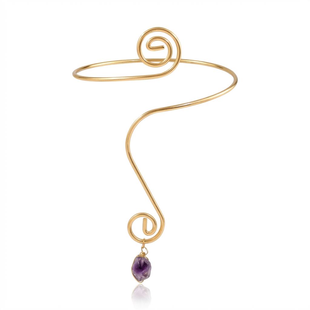Simple Wrapped Crushed Stone Arm Cuff Spiral Thread Open Arm Cuff Personality Hip Hop Serpentine Accessory