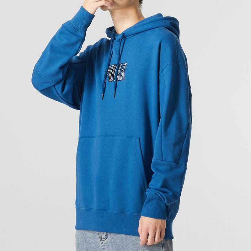 Puma Sports Casual Logo Hoodie Men Tops Lake-Blue 537706-17