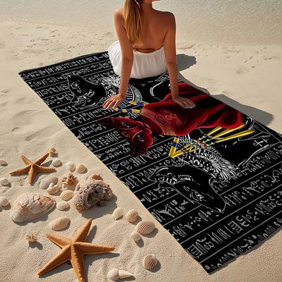 Egyptian Anubis Art Beach Towel, Super Soft Microfiber, Gift for Her/Him, Birthday, for Pool, Beach, Travel, Home Decor Fan Gifts