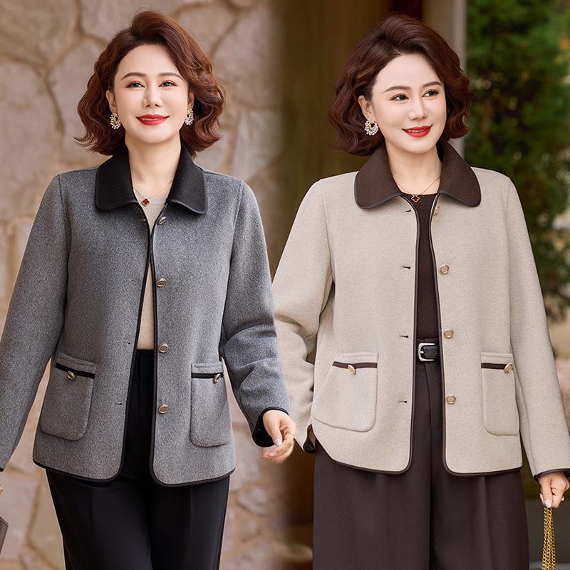 Mid-age Women's Stylish Wool Coat for Spring & Autumn