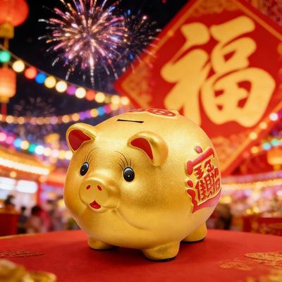 Goldenes Sparschwein Keramik Münzspardose Praktisches Schwein Geldtopf Neujahrsfeier