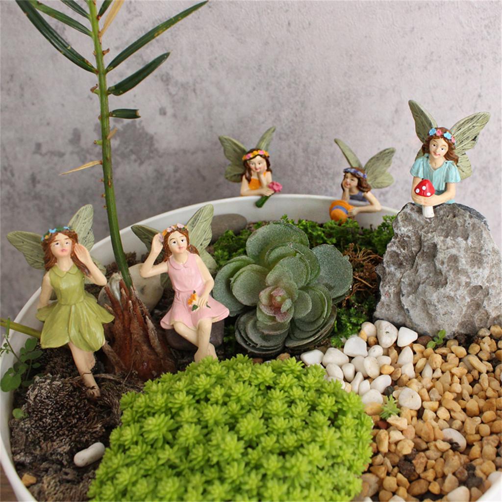 Pięcioelementowy zestaw wtyczek do ogrodu wróżek kwiatowych, statuetka do krajobrazu doniczkowego, pięć sióstr wróżek kwiatowych kocha się nawzajem, ciepły ogród a