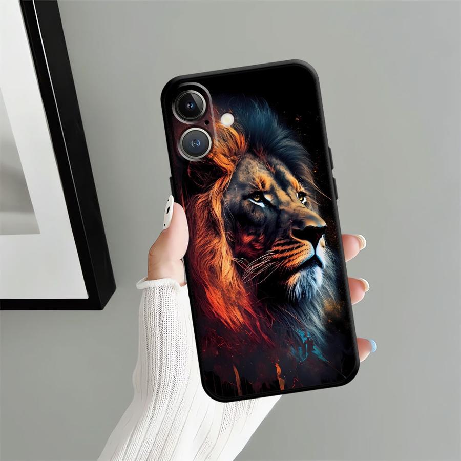 Black Soft Phone Cover Case for iPhone XR 7 8 17Air 15 16 14 Plus XS Max 13 12 11 17 Pro Max Animal Lion Pattern