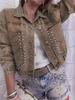 New Arrival Women's Plus Size Beaded Stretch Denim Top Jacket