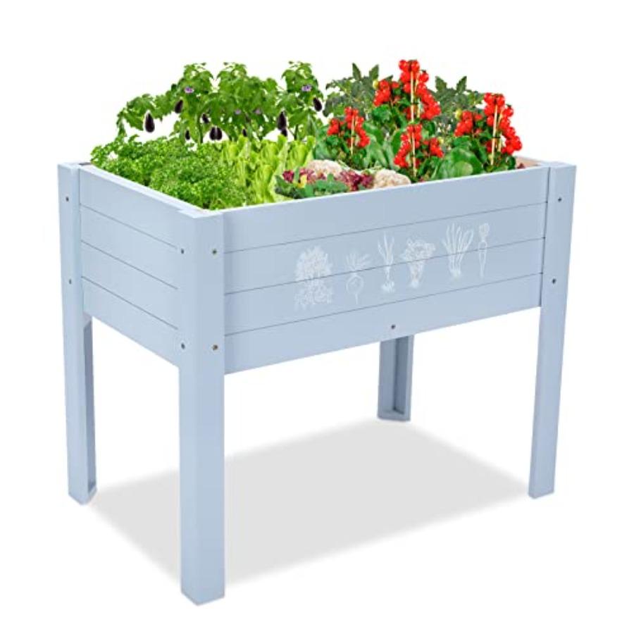 

Светло-синий деревянный приподнятый садовый ящик 30 x 24 x 18 дюймов, DIY, меловая доска, уличный цветочный горшок на ножках для овощей, травы United States
