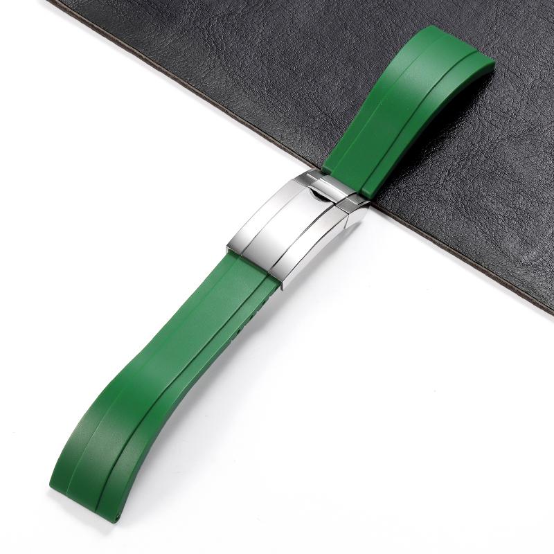 20mm for Rolex Rubber Band Watch GMT Daytona Submariner Silicone Waterproof Curved End Replacement Sport Watchband Fold Buckle