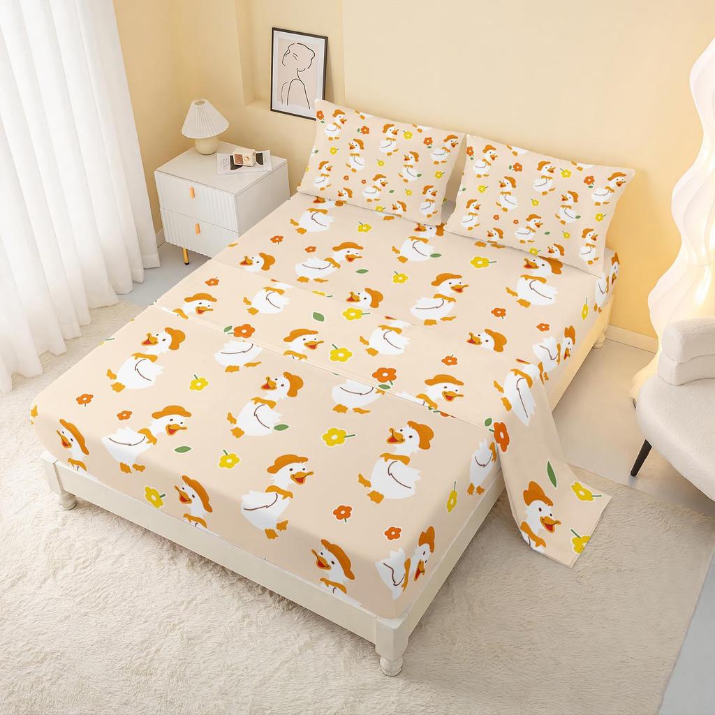 Cute Cartoon Bear Pattern Bed Hat Four-Piece Bedding Set Bedroom Dormitory Bedding Decoration