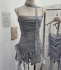 Gradient Print Irregular Ruffled Mesh Camisole Tank Top with Swing Neck and Sleeveless Design