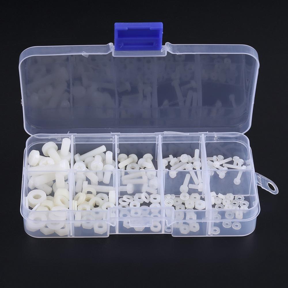 150 pcs M2 M2.5 M3 M4 M5 Size Nylon Screw Nut Washer Assortment Kit